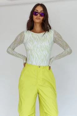 Juni Long Sleeve Low Back Mesh Bodysuit Tiger Lime
