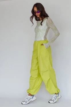 Juni Long Sleeve Low Back Mesh Bodysuit Tiger Lime -Fashion women's clothing 27550B 20LIME 6