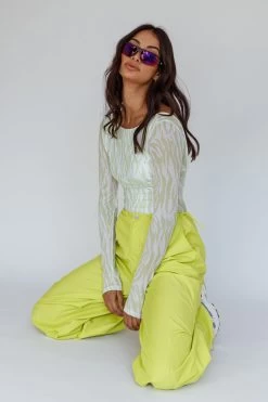 Juni Long Sleeve Low Back Mesh Bodysuit Tiger Lime -Fashion women's clothing 27550B 20LIME 9