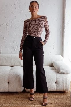 Juni Long Sleeve Low Back Mesh Bodysuit Tiger Print -Fashion women's clothing 27550B TIGER 2