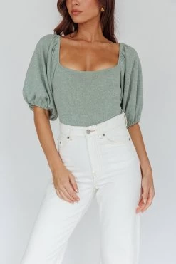 Maddi Tied Back Bodysuit Sage -Fashion women's clothing 27575B 20SAGE 4