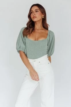 Maddi Tied Back Bodysuit Sage -Fashion women's clothing 27575B 20SAGE 6