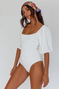 Maddi Tied Back Bodysuit White -Fashion women's clothing 27575B 20WHITE 6