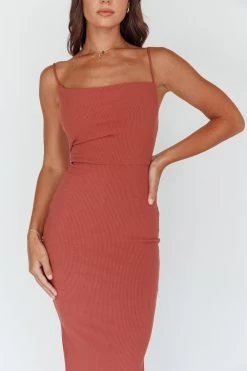 Frieda Cowl Neck Side Split Ribbed Midi Dress Rust 10 Frieda Cowl Neck Side Split Ribbed Midi Dress Rust -Fashion women's clothing 27577D 20RUST 4