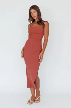 Frieda Cowl Neck Side Split Ribbed Midi Dress Rust 11 Frieda Cowl Neck Side Split Ribbed Midi Dress Rust -Fashion women's clothing 27577D 20RUST 5