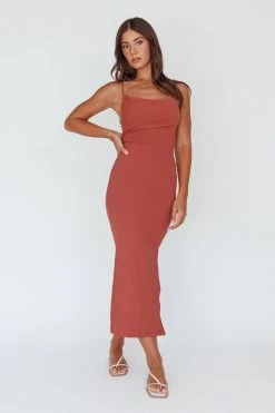 Frieda Cowl Neck Side Split Ribbed Midi Dress Rust 12 Frieda Cowl Neck Side Split Ribbed Midi Dress Rust -Fashion women's clothing 27577D 20RUST 6