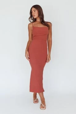 Frieda Cowl Neck Side Split Ribbed Midi Dress Rust 13 Frieda Cowl Neck Side Split Ribbed Midi Dress Rust -Fashion women's clothing 27577D 20RUST 7