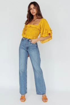 Boardwalk Bell Sleeve Crop Top Spotty Mustard -Fashion women's clothing 27583D 20MUSTARD 2