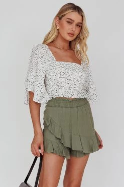 Boardwalk Bell Sleeve Crop Top Spotty White -Fashion women's clothing 27583D 20WHITE 5
