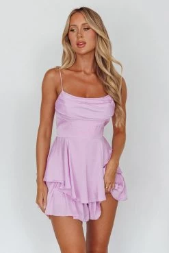 Well Versed Cowl Neck Flounce Romper Lavender -Fashion women's clothing 27595D41 20LAVENDER 4