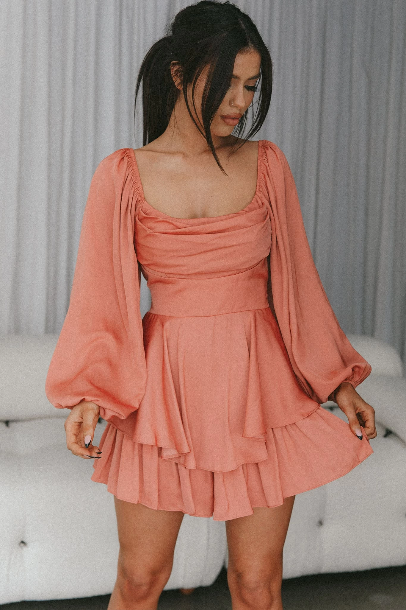 Well Versed Long Sleeve Flounce Romper Rose 6 Well Versed Long Sleeve Flounce Romper Rose - Image 6