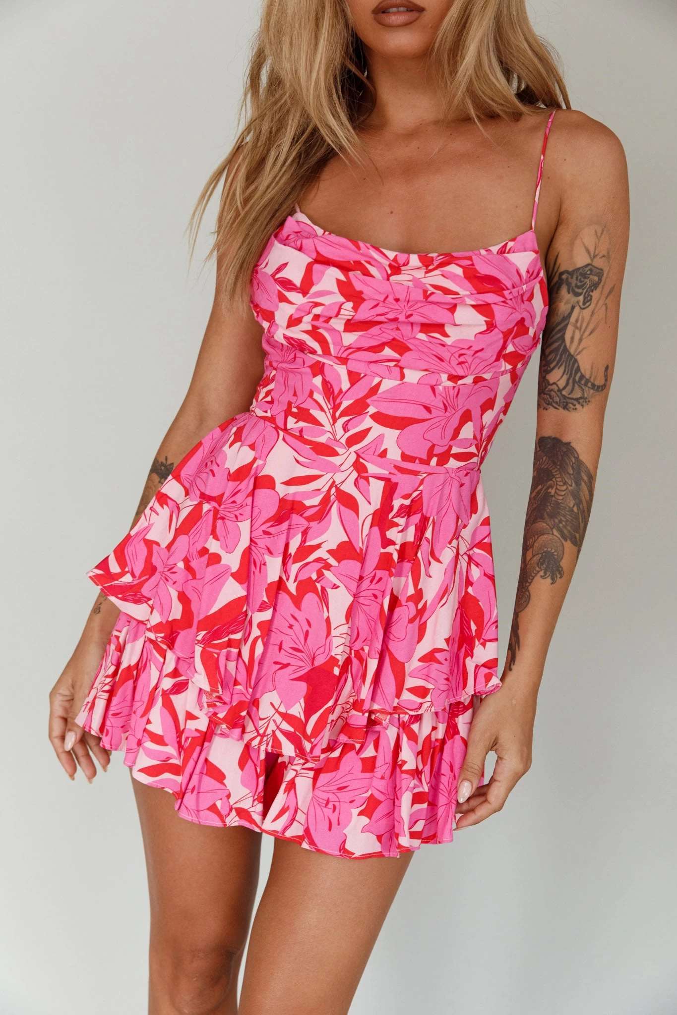 Well Versed Cowl Neckline Flounce Romper Lily Pink 4 Well Versed Cowl Neckline Flounce Romper Lily Pink - Image 4