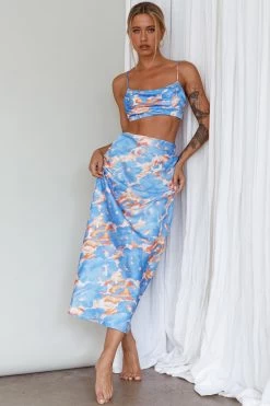 Well Versed Maxi Skirt Abstract Blue -Fashion women's clothing 27595DS51 S 20BLUE 2