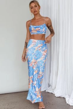 Well Versed Maxi Skirt Abstract Blue -Fashion women's clothing 27595DS51 S 20BLUE 6