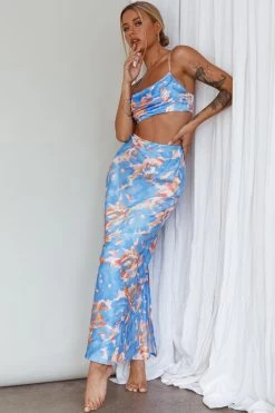 Well Versed Maxi Skirt Abstract Blue -Fashion women's clothing 27595DS51 S 20BLUE 9