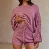 Modesto Long Balloon Sleeve Knit Sweater Rose