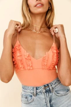 Penny Lane Frill Bust Criss-Cross Back Bodysuit Apricot -Fashion women's clothing 27656D01 APRICOT 4