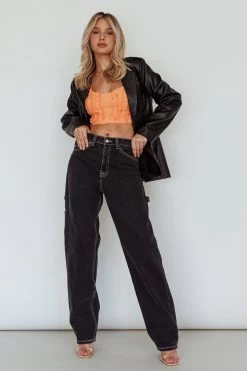 Penny Lane Frill Bust Crop Top Neon Orange -Fashion women's clothing 27656D 20NEON 20ORANGE 2