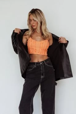 Penny Lane Frill Bust Crop Top Neon Orange -Fashion women's clothing 27656D 20NEON 20ORANGE 5