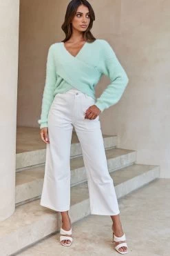 All My Love Long Sleeve Crossover Knit Sweater Soft Lime -Fashion women's clothing 27675D T SOFT LIME 2