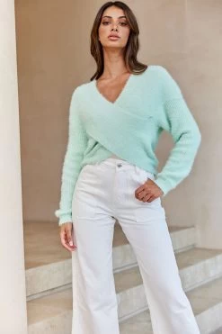 All My Love Long Sleeve Crossover Knit Sweater Soft Lime -Fashion women's clothing 27675D T SOFT LIME 4