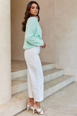 All My Love Long Sleeve Crossover Knit Sweater Soft Lime -Fashion women's clothing 27675D T SOFT LIME 6