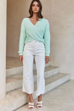 All My Love Long Sleeve Crossover Knit Sweater Soft Lime -Fashion women's clothing 27675D T SOFT LIME 7