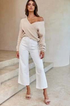 All My Love Long Sleeve Crossover Knit Sweater Stone -Fashion women's clothing 27675D T STONE 2