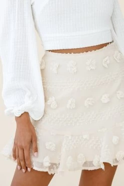 Savannah Floral Embellished Flounce Hem Mini Skirt Beige -Fashion women's clothing 62216B BEIGE 5