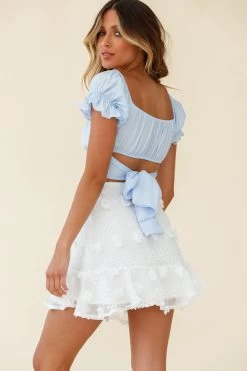 Savannah Floral Embellished Flounce Hem Mini Skirt White -Fashion women's clothing 62216B WHITE 2