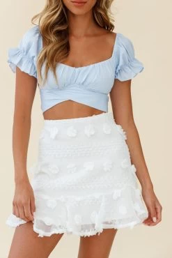 Savannah Floral Embellished Flounce Hem Mini Skirt White -Fashion women's clothing 62216B WHITE 5
