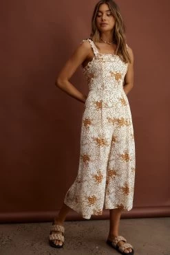 Magdalene Frill Strap Midi Jumpsuit Vintage Floral Tan 15 Magdalene Frill Strap Midi Jumpsuit Vintage Floral Tan -Fashion women's clothing 62232D11 20TAN 8