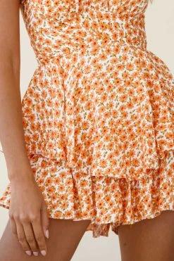 Linka Off-Shoulder Tie Back Romper Flower Print Orange 10 Linka Off-Shoulder Tie Back Romper Flower Print Orange -Fashion women's clothing 62235BK03 ORANGE 6