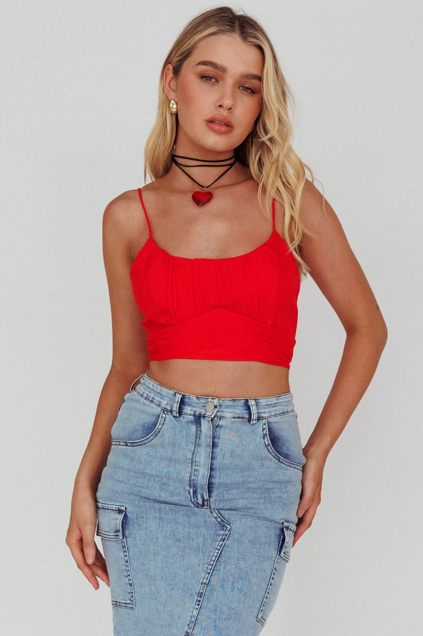 Linka Cami Strap Crop Top Red 1 Linka Cami Strap Crop Top Red