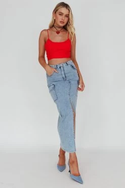 Linka Cami Strap Crop Top Red 7 Linka Cami Strap Crop Top Red -Fashion women's clothing 62235BK16 20RED 2