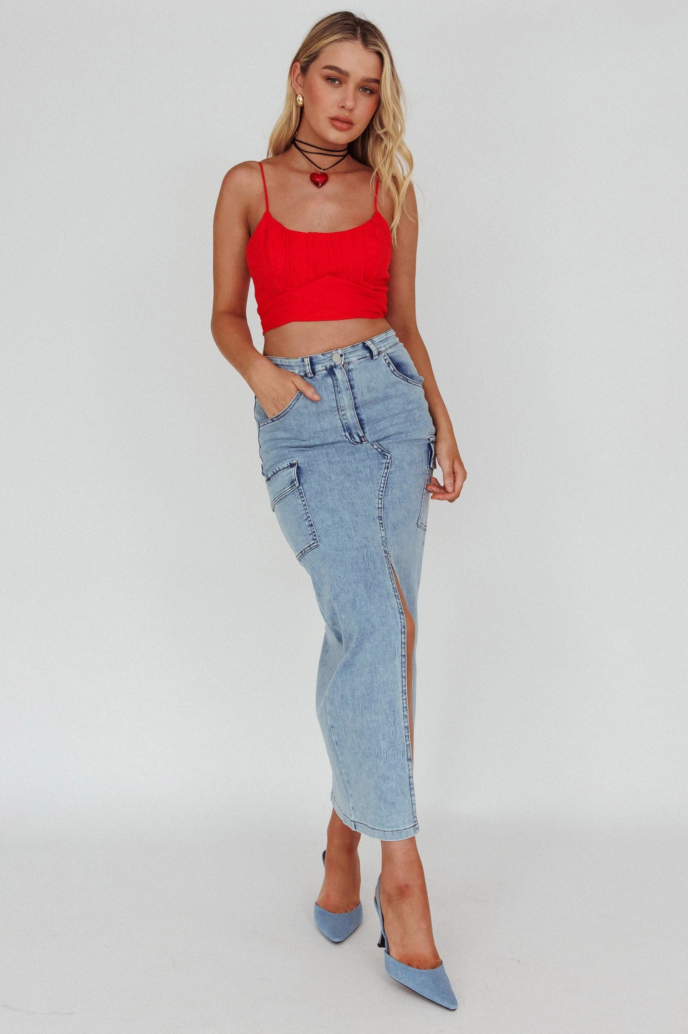 Linka Cami Strap Crop Top Red 3 Linka Cami Strap Crop Top Red - Image 3