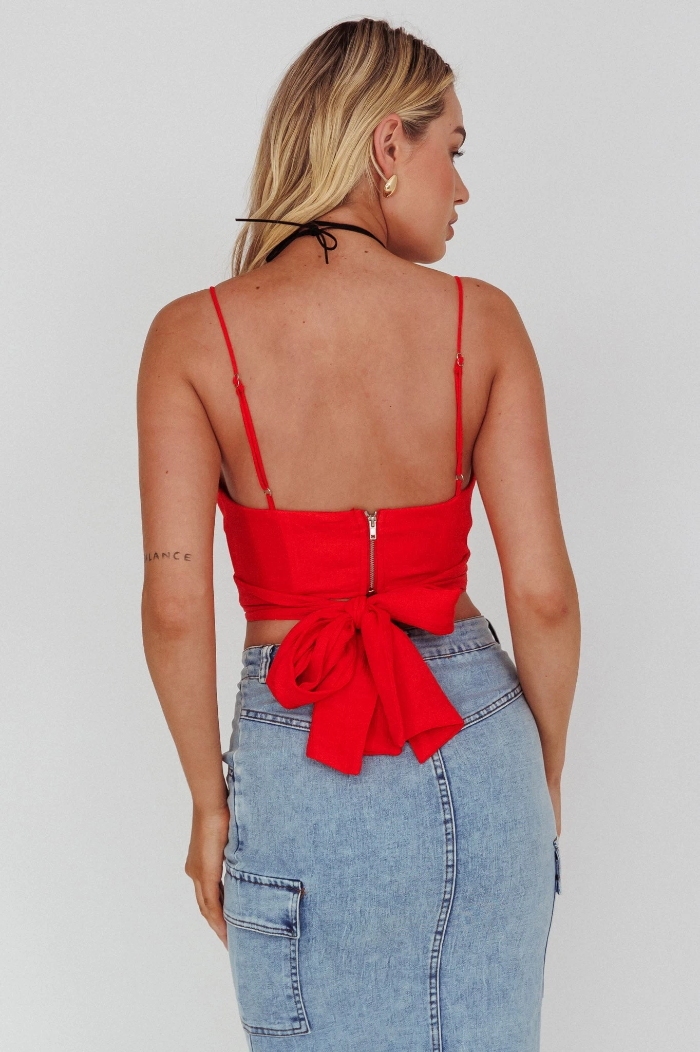 Linka Cami Strap Crop Top Red 2 Linka Cami Strap Crop Top Red - Image 2