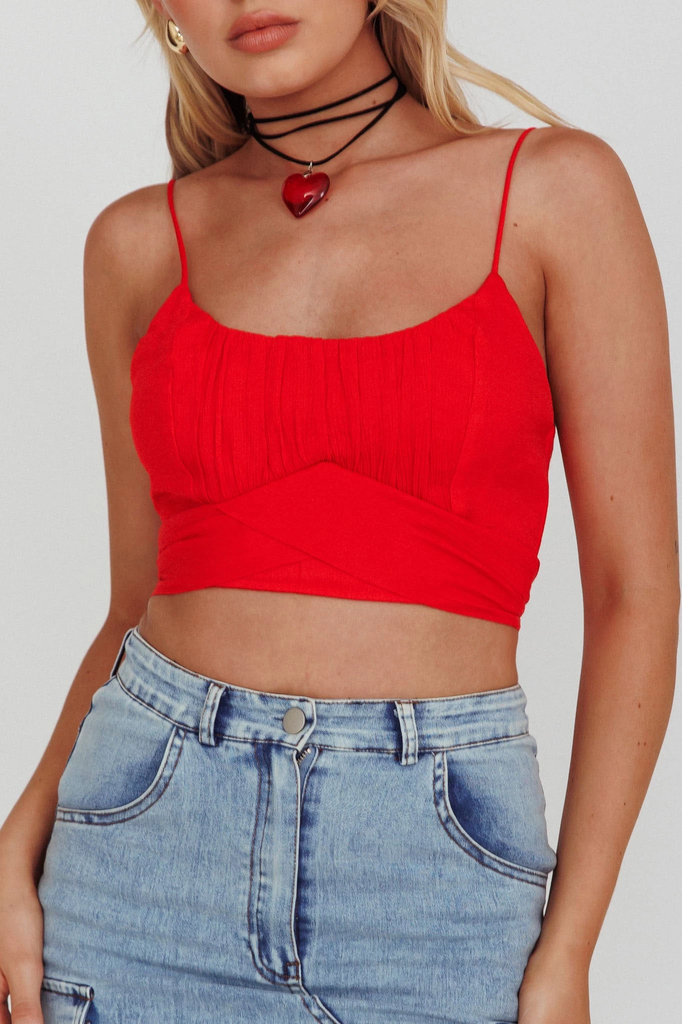 Linka Cami Strap Crop Top Red 4 Linka Cami Strap Crop Top Red - Image 4