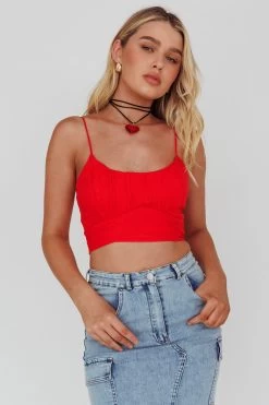 Linka Cami Strap Crop Top Red 9 Linka Cami Strap Crop Top Red -Fashion women's clothing 62235BK16 20RED 5