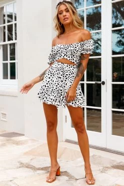 Linka Off-Shoulder Tie-Back Crop Top Dalmatian Print Black/White -Fashion women's clothing 62235BK17 BLACK WHITE 2