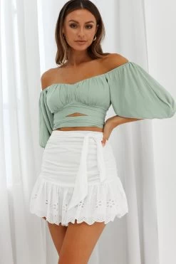 Linka Off-Shoulder Half Sleeve Tie-Back Crop Top Pistachio -Fashion women's clothing 62235BK21 PISTACHIO 6
