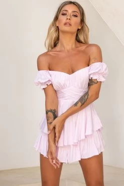 Linka Off-Shoulder Tie Back Romper Light Lilac -Fashion women's clothing 62235BK35 LIGHT LILAC 5