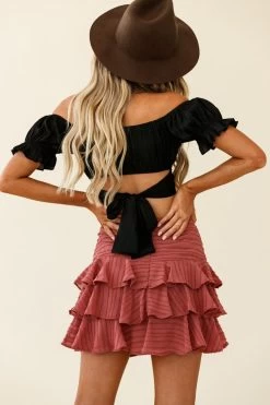 Let Them Eat Cake Triple Ruffle Skirt Rose -Fashion women's clothing 62235bk black cm0069d02 rose bottom 191014sl38982