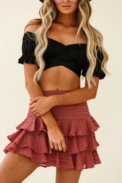 Let Them Eat Cake Triple Ruffle Skirt Rose -Fashion women's clothing 62235bk black cm0069d02 rose bottom 191014sl38983