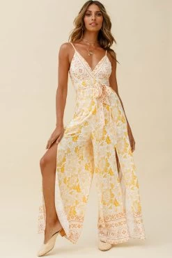 Taylor V-Neck Split Wide Leg Jumpsuit Stencil Print Yellow 13 Taylor V-Neck Split Wide Leg Jumpsuit Stencil Print Yellow -Fashion women's clothing 62275D02 YELLOW 7