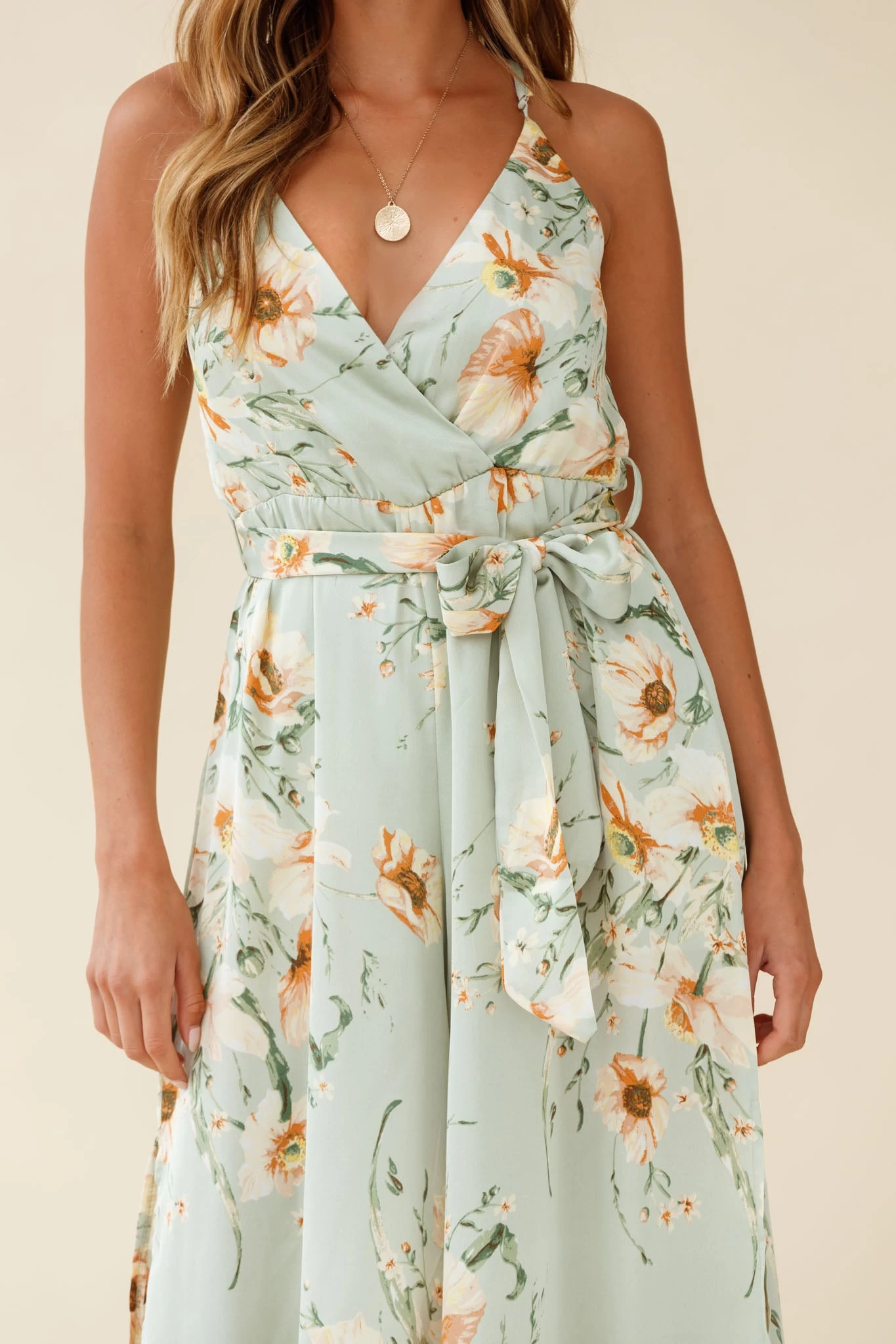 Miso Wide-Leg Cami Jumpsuit Poppy Print Pistachio 4 Miso Wide-Leg Cami Jumpsuit Poppy Print Pistachio - Image 4