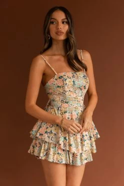 Alexandria Square Neckline Tie Back Romper Vintage Floral Yellow -Fashion women's clothing 62371D08 20YELLOW 4