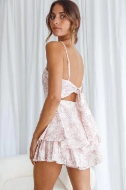 Alexandria Square Neckline Tie Back Romper Pink Floral Print -Fashion women's clothing 62371d pink 3