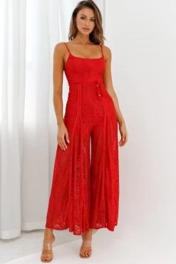 Palm Springs Lace Jumpsuit Red
