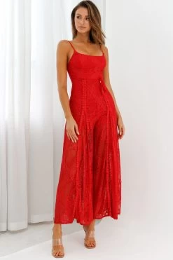 Palm Springs Lace Jumpsuit Red -Fashion women's clothing 62474D 20RED 2